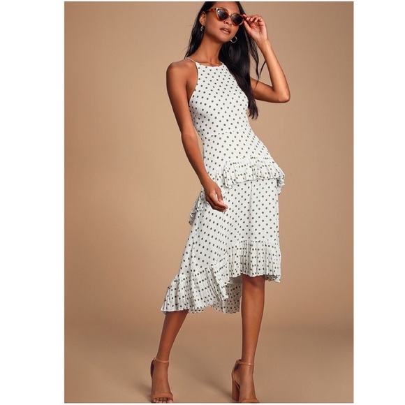 Lulus Dresses & Skirts - 🌹✨Summer White Green Polka Dot Ruffled Midi Dress